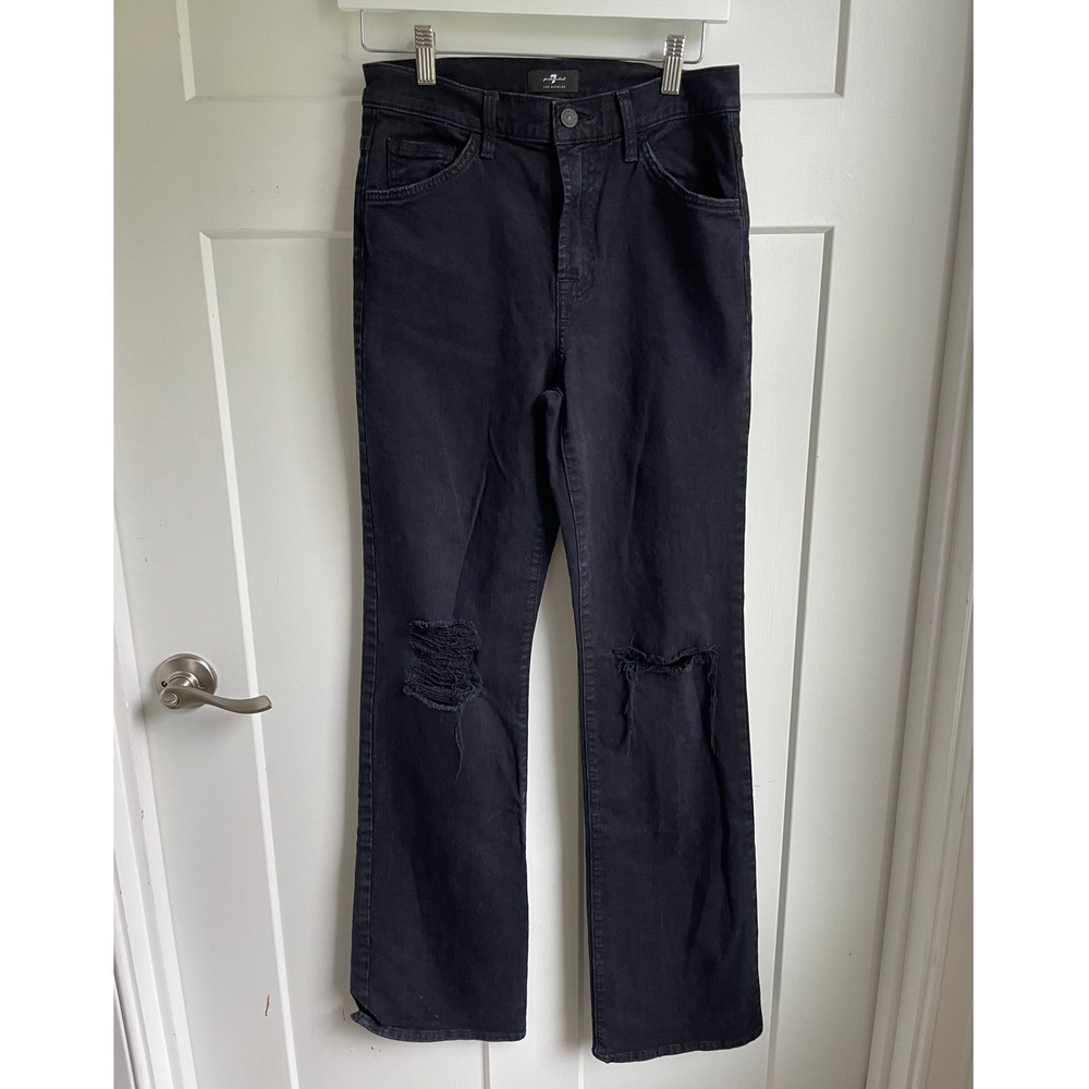 7 For All Mankind Black Distressed Tall Bootcut Jeans Size 26 Goth Indie Sleaze